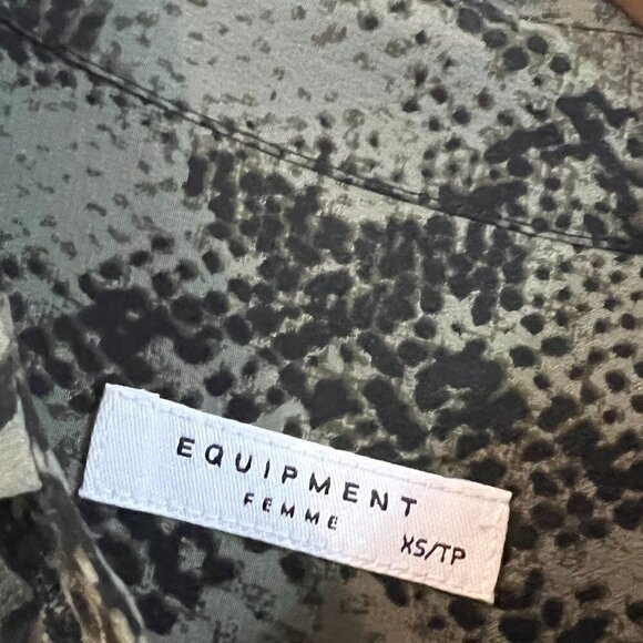 Equipment Femme Oversized Snake Print Shirt Dress Silk Green Button Up Collar - Picture 5 of 6